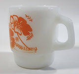 Vintage Anchor Hocking 312 Orange Flowers White Milk Glass Mug Cup Made in U.S.A.