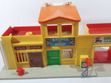 Vintage 1970s Fisher Price Little People Police Station Barber Shop Garage Auto Repair Street Block Strip Mall Play Set