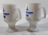 Vintage Walt Disney World Mom and Dad 5 1/2" Tall Pedestal Milk Glass Mug Cups Set