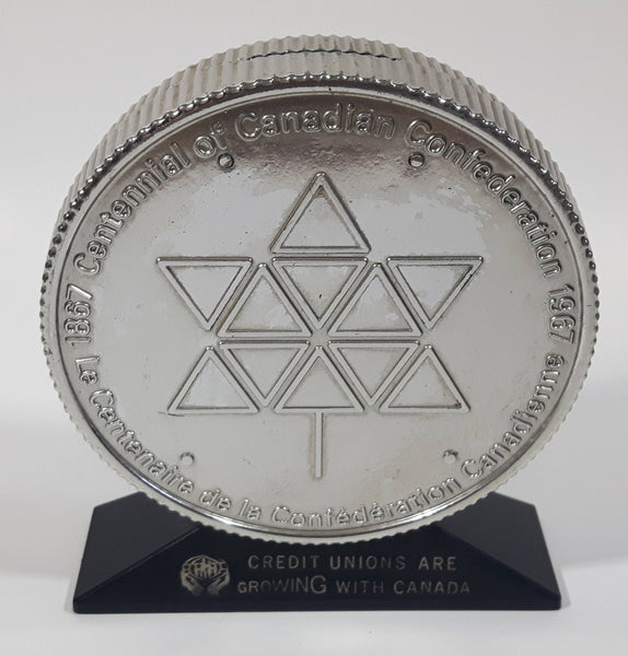 Vintage Astro 1867 - 1967 Centennial of Canadian Confederation Credit Unions Are Growing With Canada 5 5/8" Tall Coin Bank No Key