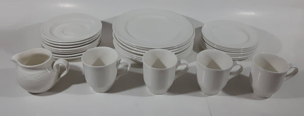 Vintage Royal Doulton Hotel Porcelain White Embossed China Dinner & Side Plates Saucers Tea Cups and Creamer Set of 28 Pieces Made In England