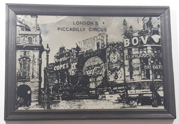Vintage London's Piccadilly Circus 9" x 13" Glass Mirror Framed Advertisement