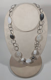 Clear White Plastic and Metal Bead 24" Long Necklace