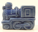 Vintage Train Engine Locomotive Blue Glazed Ceramic Pottery 2 1/2" Long Toothpick Holder