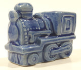 Vintage Train Engine Locomotive Blue Glazed Ceramic Pottery 2 1/2" Long Toothpick Holder