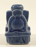 Vintage Train Engine Locomotive Blue Glazed Ceramic Pottery 2 1/2" Long Toothpick Holder