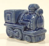 Vintage Train Engine Locomotive Blue Glazed Ceramic Pottery 2 1/2" Long Toothpick Holder