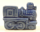 Vintage Train Engine Locomotive Blue Glazed Ceramic Pottery 2 1/2" Long Toothpick Holder