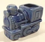 Vintage Train Engine Locomotive Blue Glazed Ceramic Pottery 2 1/2" Long Toothpick Holder