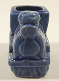 Vintage Train Engine Locomotive Blue Glazed Ceramic Pottery 2 1/2" Long Toothpick Holder