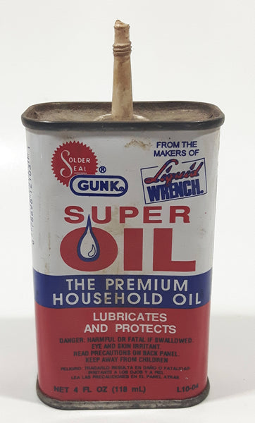 Vintage Super Seal Gunk Liquid Wrench Super Oil The Premium Household Oil 4 1/4" Tall Tin Metal Container 4 Fluid Ounces (118 mL)