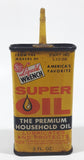 Vintage Super Seal Liquid Wrench Super Oil The Premium Household Oil Yellow  5" Tall Tin Metal Container 3 Fluid Ounces