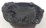 Vintage 1970s Coco Joe's Hawaii Beach Bum Man Lounging Against Palm Tree 3D Black Carved Lava Ash Tray 9" Long