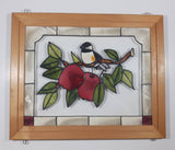 Open Windows Salida, Colorado Chickadee Song Bird On Apple Tree Branch Stained Glass Wood Framed Window 13 1/2" x 16 1/4"