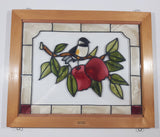 Open Windows Salida, Colorado Chickadee Song Bird On Apple Tree Branch Stained Glass Wood Framed Window 13 1/2" x 16 1/4"