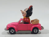 Vintage Tomy Walt Disney Production No. PD-6 Minnie Mouse VW Volkswagen Beetle Convertible Hot Pink Die Cast Metal Toy Car Construction Vehicle