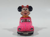 Vintage Tomy Walt Disney Production No. PD-6 Minnie Mouse VW Volkswagen Beetle Convertible Hot Pink Die Cast Metal Toy Car Construction Vehicle