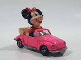 Vintage Tomy Walt Disney Production No. PD-6 Minnie Mouse VW Volkswagen Beetle Convertible Hot Pink Die Cast Metal Toy Car Construction Vehicle