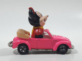 Vintage Tomy Walt Disney Production No. PD-6 Minnie Mouse VW Volkswagen Beetle Convertible Hot Pink Die Cast Metal Toy Car Construction Vehicle