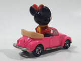 Vintage Tomy Walt Disney Production No. PD-6 Minnie Mouse VW Volkswagen Beetle Convertible Hot Pink Die Cast Metal Toy Car Construction Vehicle