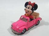 Vintage Tomy Walt Disney Production No. PD-6 Minnie Mouse VW Volkswagen Beetle Convertible Hot Pink Die Cast Metal Toy Car Construction Vehicle