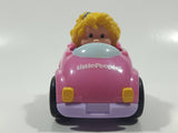 2009 Mattel Fisher Price Little People Wheelies Blonde Girl Purple Clothes Pink Plastic Toy Car Vehicle