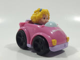2009 Mattel Fisher Price Little People Wheelies Blonde Girl Purple Clothes Pink Plastic Toy Car Vehicle