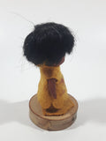 Vintage Aboriginal Native 3 3/4" Tall Loon Bird Themed Doll On Wood Tree Slice Stand