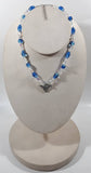 Blue and Clear Bead 16" Long Necklace with Metal Horse Pendant