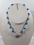 Blue and Clear Bead 16" Long Necklace with Metal Horse Pendant