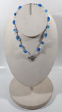 Blue and Clear Bead 16" Long Necklace with Metal Horse Pendant