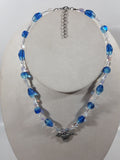 Blue and Clear Bead 16" Long Necklace with Metal Horse Pendant