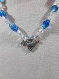 Blue and Clear Bead 16" Long Necklace with Metal Horse Pendant