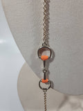 Western Orange and Gold Tone Themed Stirrup 38" Long Metal Chain Necklace