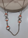 Western Orange and Gold Tone Themed Stirrup 38" Long Metal Chain Necklace