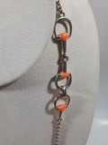 Western Orange and Gold Tone Themed Stirrup 38" Long Metal Chain Necklace