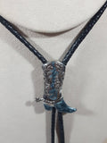 Western Cowboy Boot with Spurs Black Draw String Bolo Tie