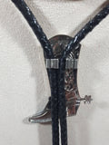 Western Cowboy Boot with Spurs Black Draw String Bolo Tie