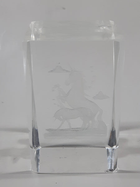Unicorn Mother and Baby Themed Heavy Clear Lucite Resin Paper Weight