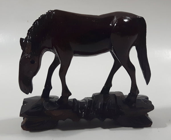 Grazing Horse 3 1/2" Long Wood Carved Figurine Made in Finland