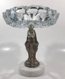 Vintage Crystal Cut Glass Brass Metal Water Pitcher Marble Pedestal 7 1/2" Tall Ash Tray