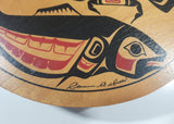 Vintage Clarence A. Wells Eagle and Salmon Themed 10 1/2" Bent Wood Aboriginal Drum Art