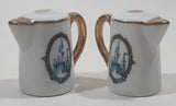 Vintage Walt Disney Productions Disneyland Castle Themed Victorian Lady and Police Officer Teapot Shaped Porcelain 2 1/4" Tall Salt and Pepper Shaker Set