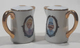 Vintage Walt Disney Productions Disneyland Castle Themed Victorian Lady and Police Officer Teapot Shaped Porcelain 2 1/4" Tall Salt and Pepper Shaker Set