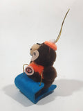 Vintage A&W Root Beer Bear Riding a Blue Toboggan 3 3/4" Tall Plush Stuffed Character Hanging Christmas Tree Ornament