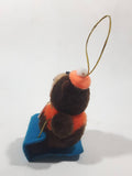 Vintage A&W Root Beer Bear Riding a Blue Toboggan 3 3/4" Tall Plush Stuffed Character Hanging Christmas Tree Ornament