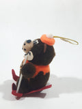 Vintage A&W Root Beer Bear Skiing with Red Skis 3 3/4" Tall Plush Stuffed Character Hanging Christmas Tree Ornament