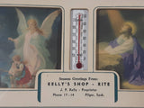 Vintage Seasons Greetings From Kelly's Shop Rite Pilger Saskatchewan Jesus and Angel Themed 4" x 7" Advertising Thermometer