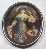Vintage 1970s Pepsi Cola "Lady Gibson" Oval Brown Border Beverage Metal Serving Tray