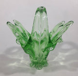 Vintage Flowering Basket Ornate Curved Touching Handles 5 3/4" Tall Bright Green Art Glass Footed Candy Dish